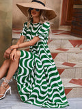 Wavy Striped Round Neck Short Sleeve Dress - Trendsi - Flyclothing LLC