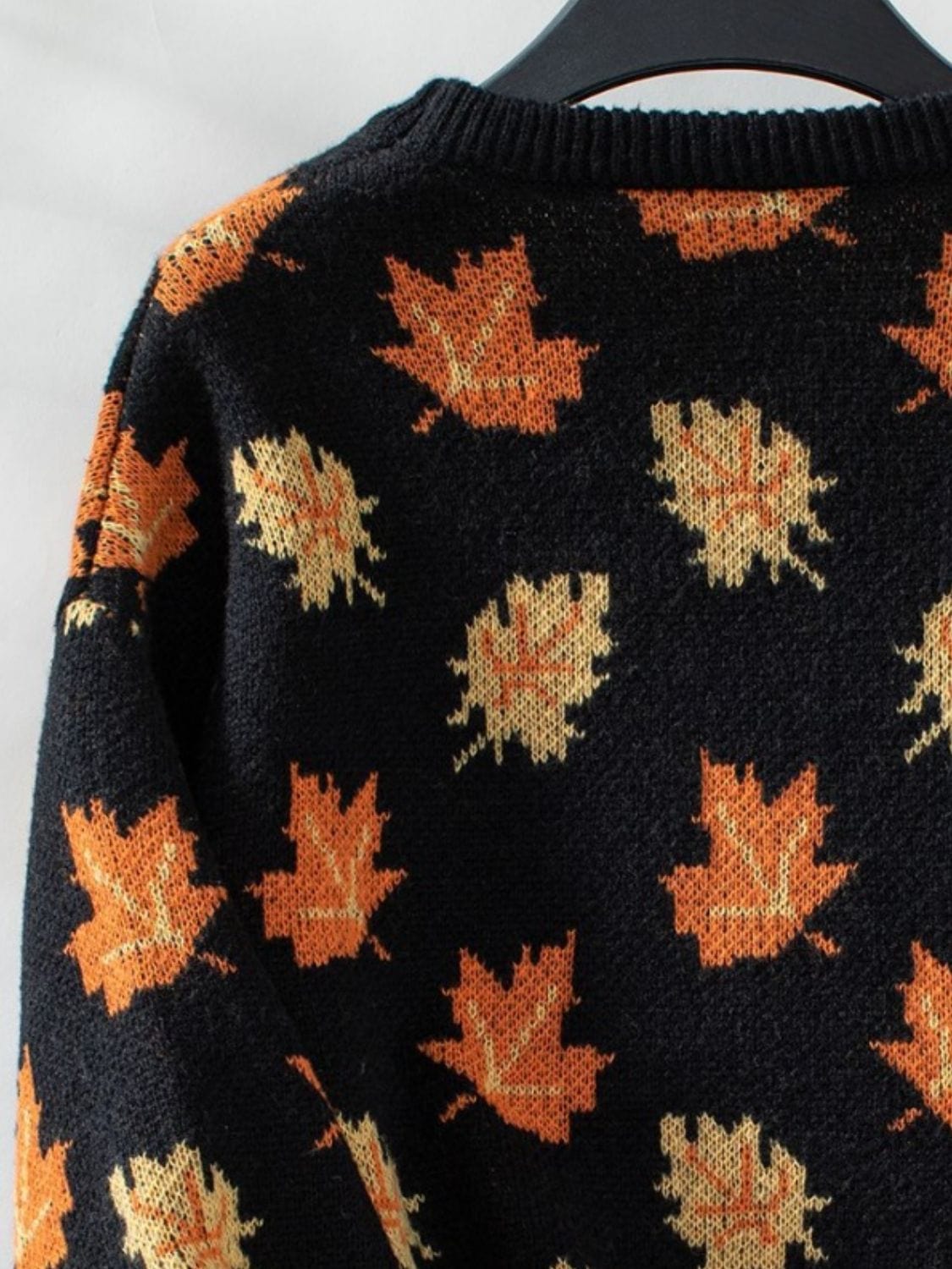 Maple Leaf Round Neck Long Sleeve Sweater - Trendsi