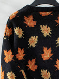 Maple Leaf Round Neck Long Sleeve Sweater - Trendsi
