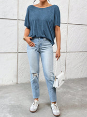 Backless Twisted Round Neck Half Sleeve T-Shirt - Trendsi