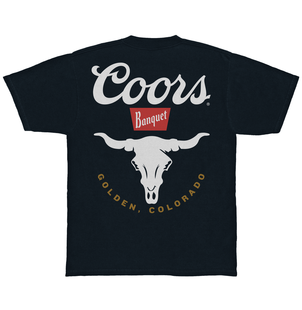 Coors Banquet Bull Skull Double Sided Heavyweight T-Shirt - Navy Blue - Tee Luv - Flyclothing LLC