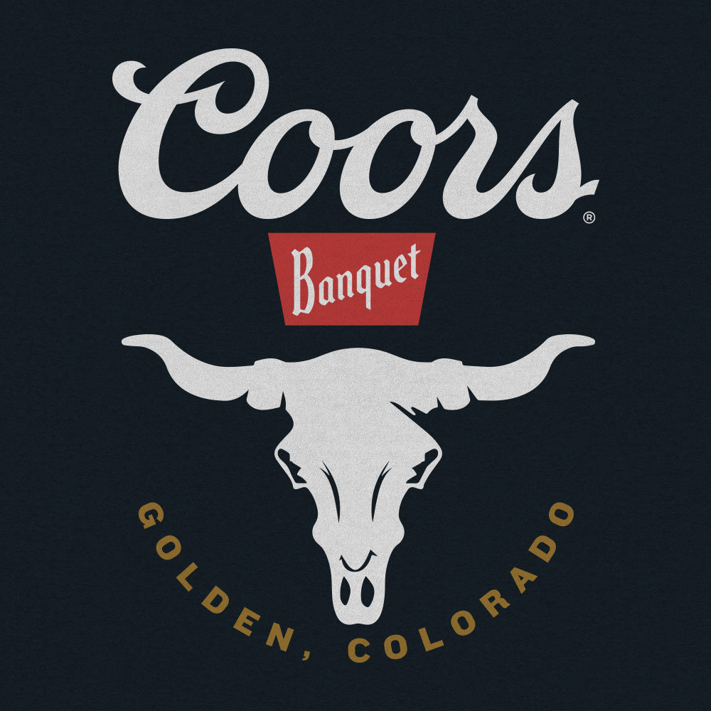 Coors Banquet Bull Skull Double Sided Heavyweight T-Shirt - Navy Blue - Tee Luv - Flyclothing LLC