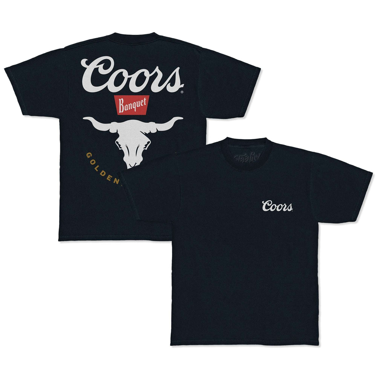 Coors Banquet Bull Skull Double Sided Heavyweight T-Shirt - Navy Blue - Tee Luv - Flyclothing LLC