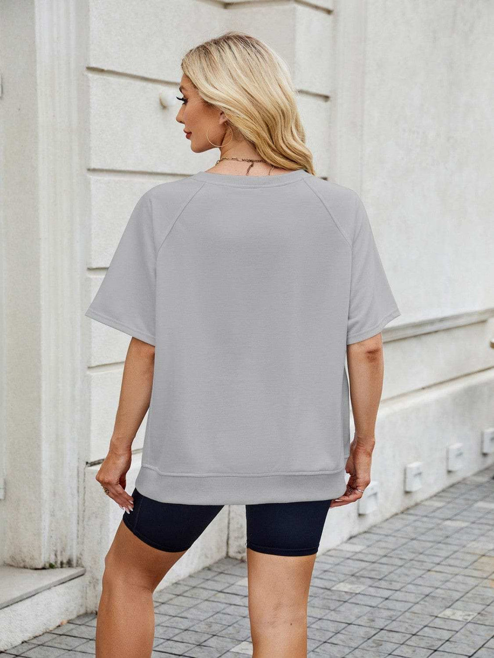 Round Neck Short Sleeve T-Shirt - Trendsi - Flyclothing LLC