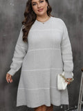 Plus Size Round Neck Long Sleeve Sweater Dress - Trendsi