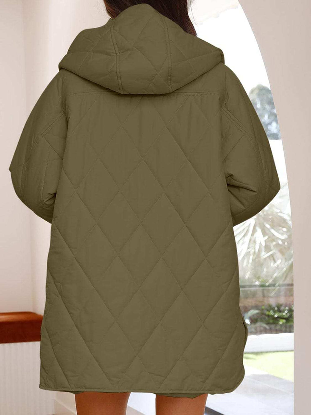 Slit Snap Down Long Sleeve Hooded Jacket - Trendsi - Flyclothing LLC