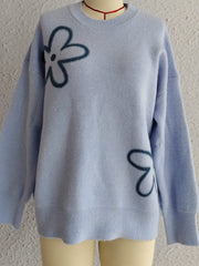 Flower Round Neck Long Sleeve Sweater - Trendsi