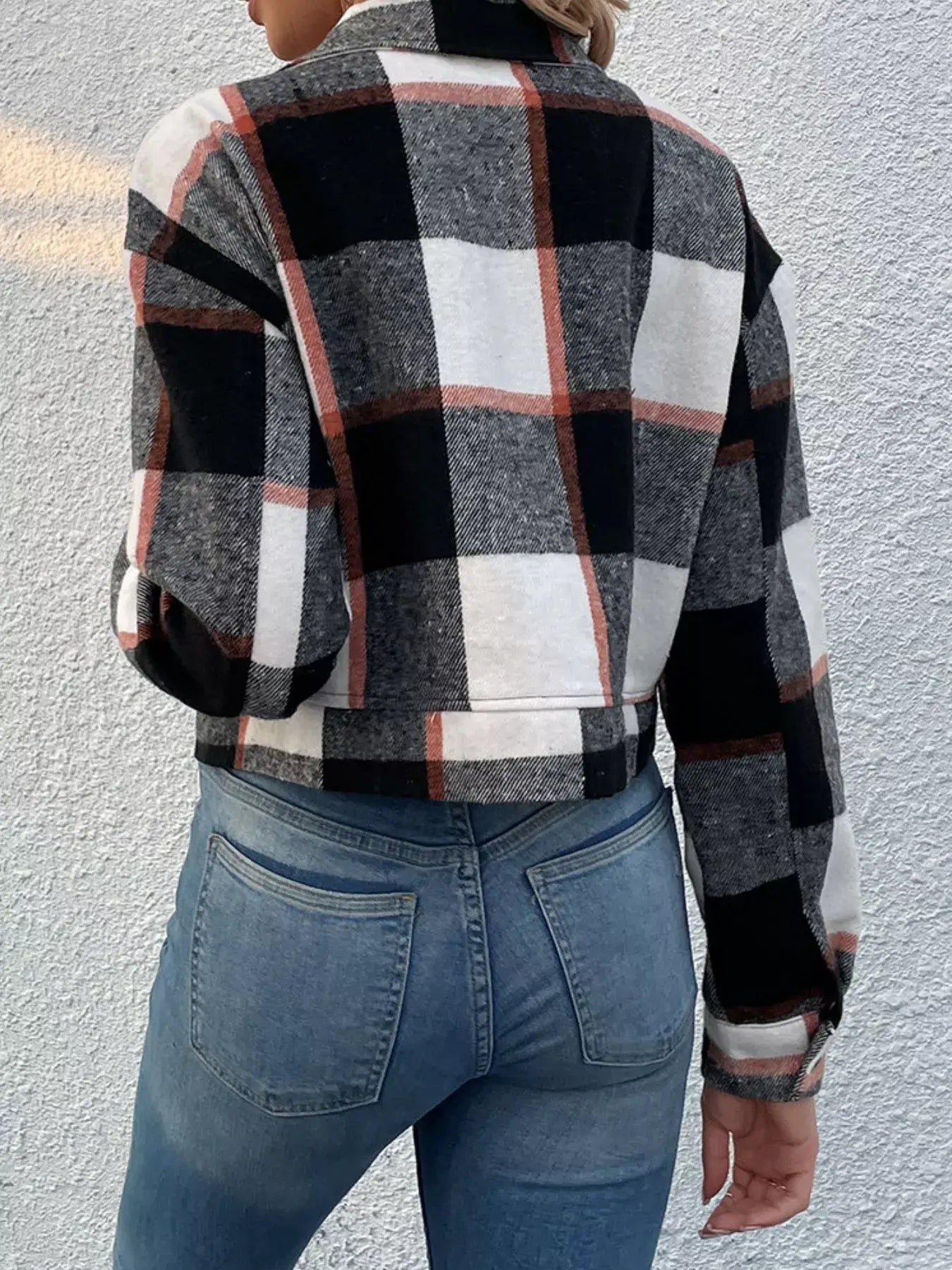 Plaid Button-Down Crop Jacket - Trendsi - Flyclothing LLC