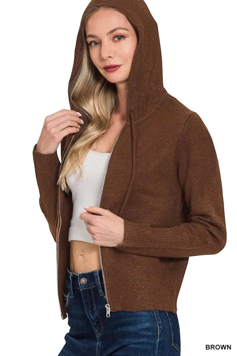 Zenana Drawstring Zip Up Hooded Cardigan - Trendsi - Flyclothing LLC