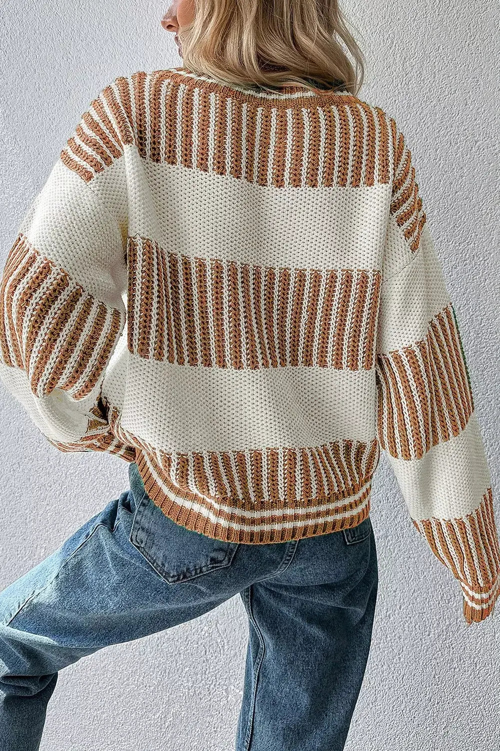 Striped Knit Long Sleeve Sweater - Trendsi - Flyclothing LLC