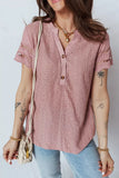 Textured Embroidered Half Buttons Short Sleeve Blouse - Trendsi - Flyclothing LLC