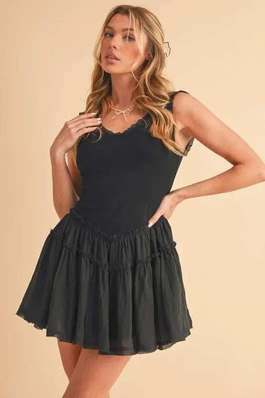 Aemi+Co Frill Sleeveless Drop Waist Mini Dress - Trendsi - Flyclothing LLC