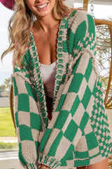 Checkered Open Front Long Sleeve Cardigan - Trendsi - Flyclothing LLC