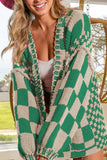 Checkered Open Front Long Sleeve Cardigan - Trendsi