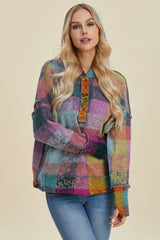 Double Take Full Size Plaid Dropped Shoulder Hoodie - Trendsi