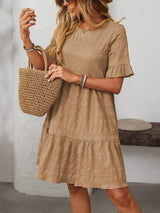 Mandy Ruffled Ruched Round Neck Half Sleeve Dress - Trendsi - Flyclothing LLC