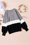 Color Block V Neck Long Sleeve Sweater - Trendsi - Flyclothing LLC