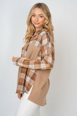 White Birch Full Size Contrast Plaid Button Down Shirt Trendsi