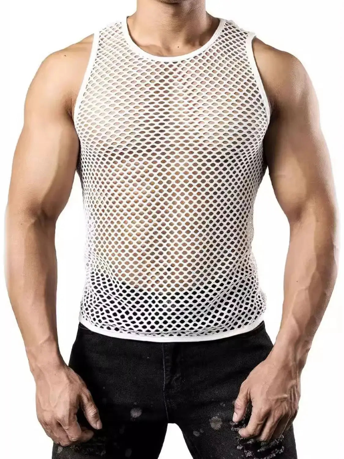 Men's Openwork Round Neck Tank - Trendsi - Flyclothing LLC