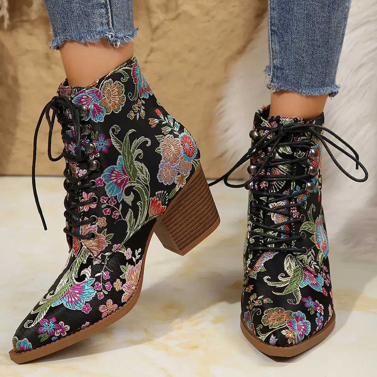 Point Toe Block Heels Boots - Trendsi - Flyclothing LLC
