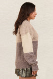 VERY J Color Block Mock Neck Drop Shoulder Sweater - Trendsi