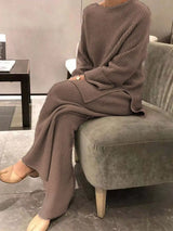 Full Size Ribbed Knit Relaxed Fit Top and Pants Sweater Set Plus Size - Trendsi - Flyclothing LLC
