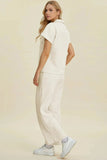 Double Take Full Size Collared Neck Short Sleeve Top and Pants Set - Trendsi