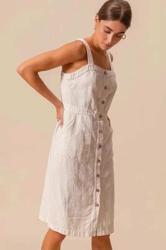 SO ME Button Down Pocket Front Pinafore Dress - Trendsi - Flyclothing LLC