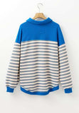Striped Johnny Collar Long Sleeve Sweatshirt - Trendsi - Flyclothing LLC
