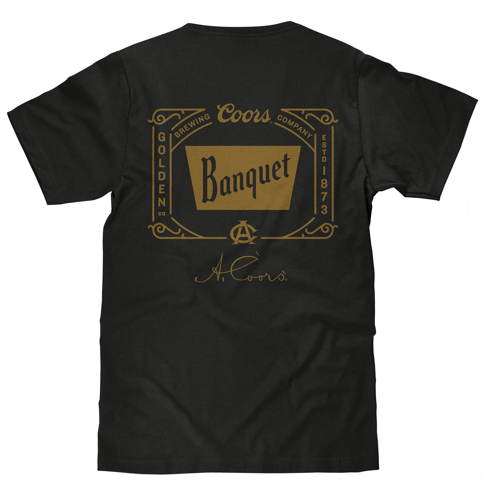Coors Banquet Beer Double Sided Brewery Logo T-Shirt - Vintage Black