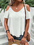 Eyelet Cold Shoulder Short Sleeve Blouse - Trendsi