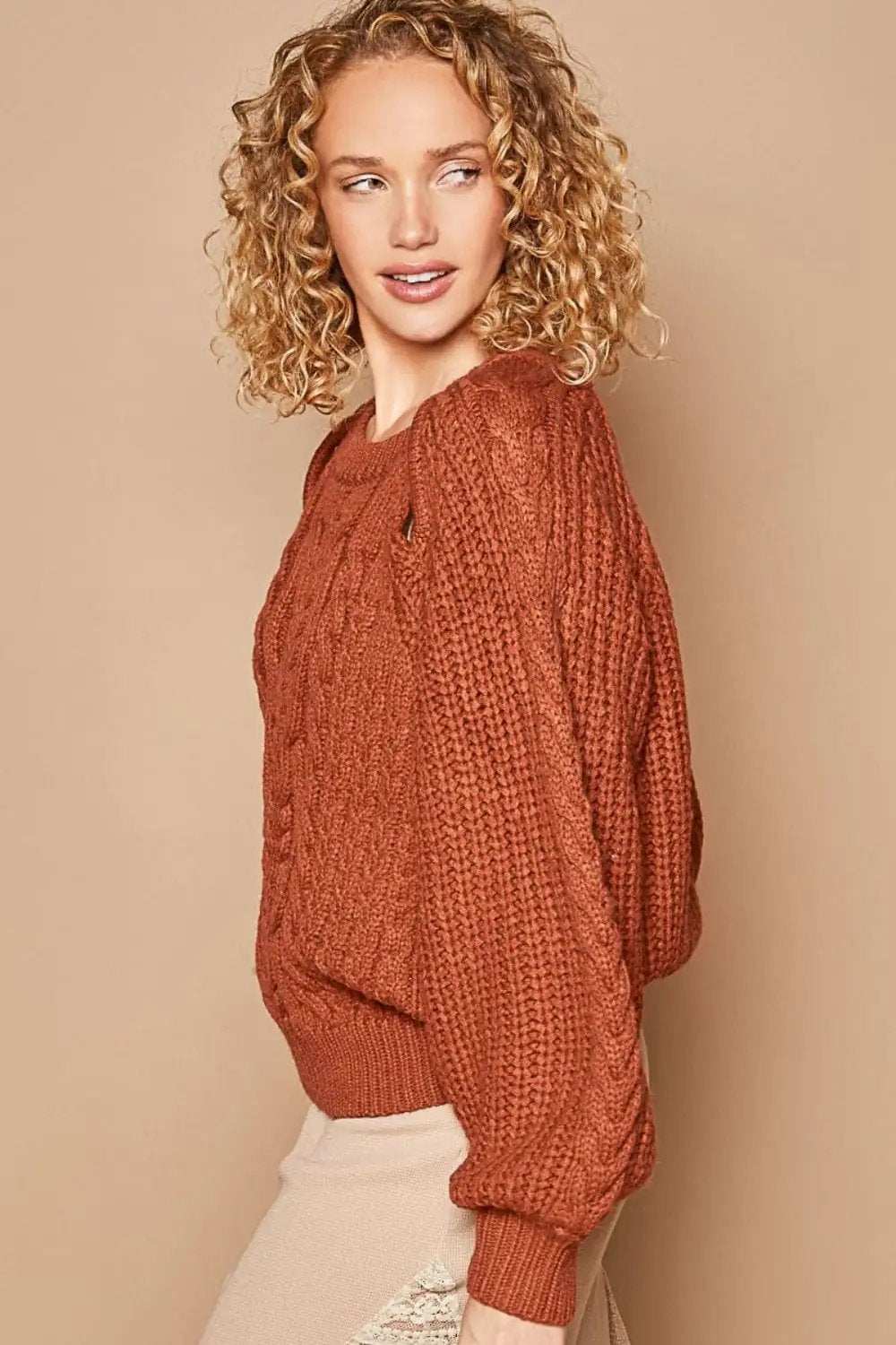 POL Cable Knit Cutout Long Sleeve Sweater - Trendsi - Flyclothing LLC