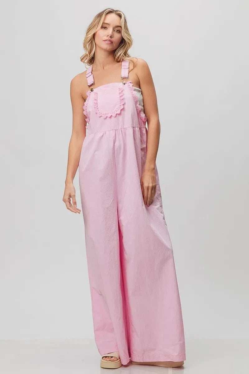 BiBi Lace Edge Detail Wide Leg Overall - Trendsi - Flyclothing LLC