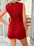 Devine Button Down Sleeveless Top and Shorts Set - Trendsi - Flyclothing LLC