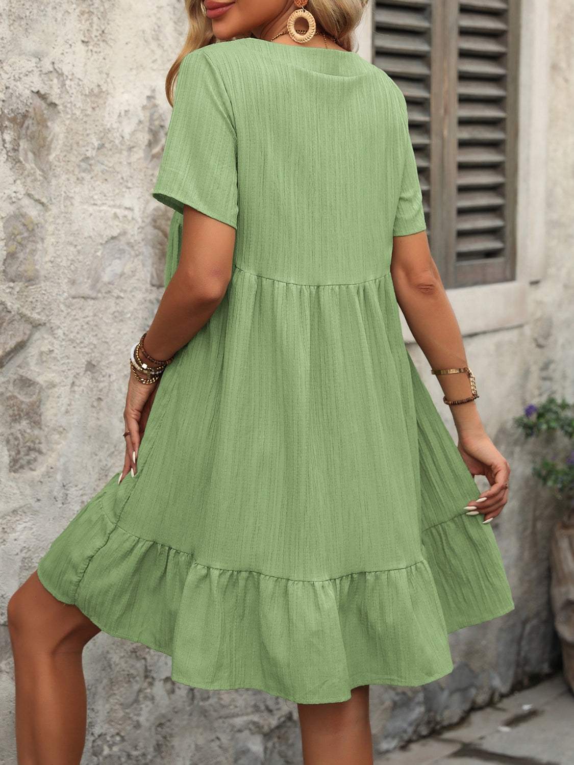 V-Neck Short Sleeve Mini Dress - Trendsi - Flyclothing LLC