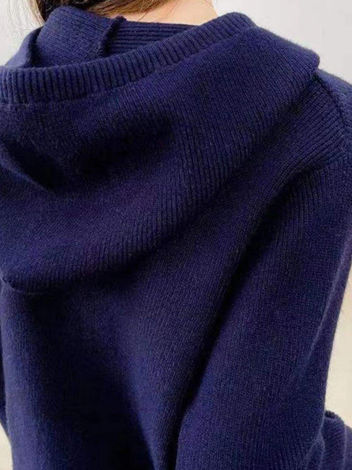Drawstring Zip Up Long Sleeve Hooded Sweater - Trendsi - Flyclothing LLC