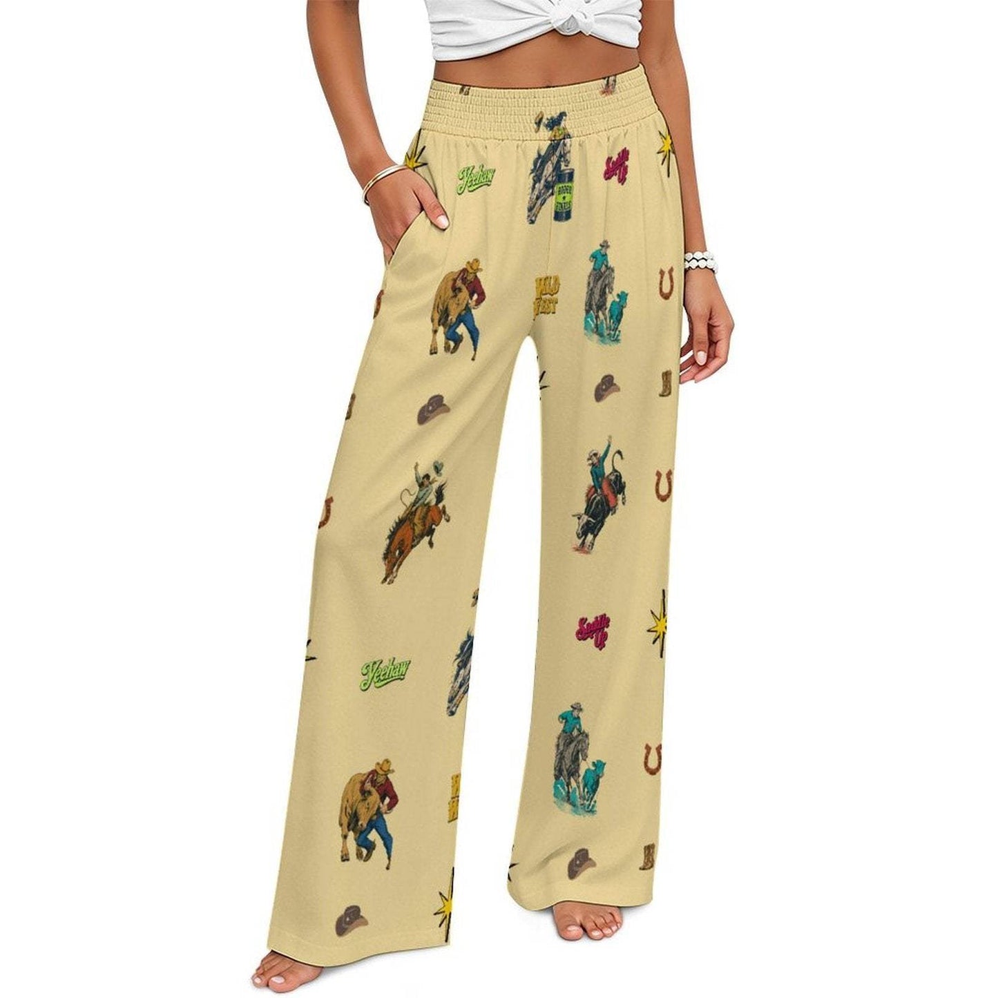 Baha Ranch The Last Roundup Rodeo High Waisted Wide Leg Pants