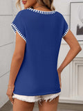 Contrast Trim V-Neck Short Sleeve Knit Top - Trendsi - Flyclothing LLC