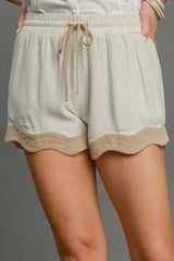 Umgee Full Size Color Blocked Scalloped Hem Shorts Plus Size - Trendsi - Flyclothing LLC