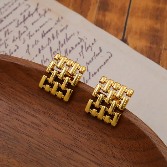 18K Gold-Plated Geometric Stud Earrings - Trendsi - Flyclothing LLC