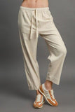 Umgee Full Size Drawstring Elastic Waistband Linen Blend Pants Plus Size - Trendsi