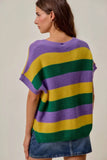 SO ME Mardi Gras Loose Fit V Neck Stripe Sweater Top - Trendsi - Flyclothing LLC