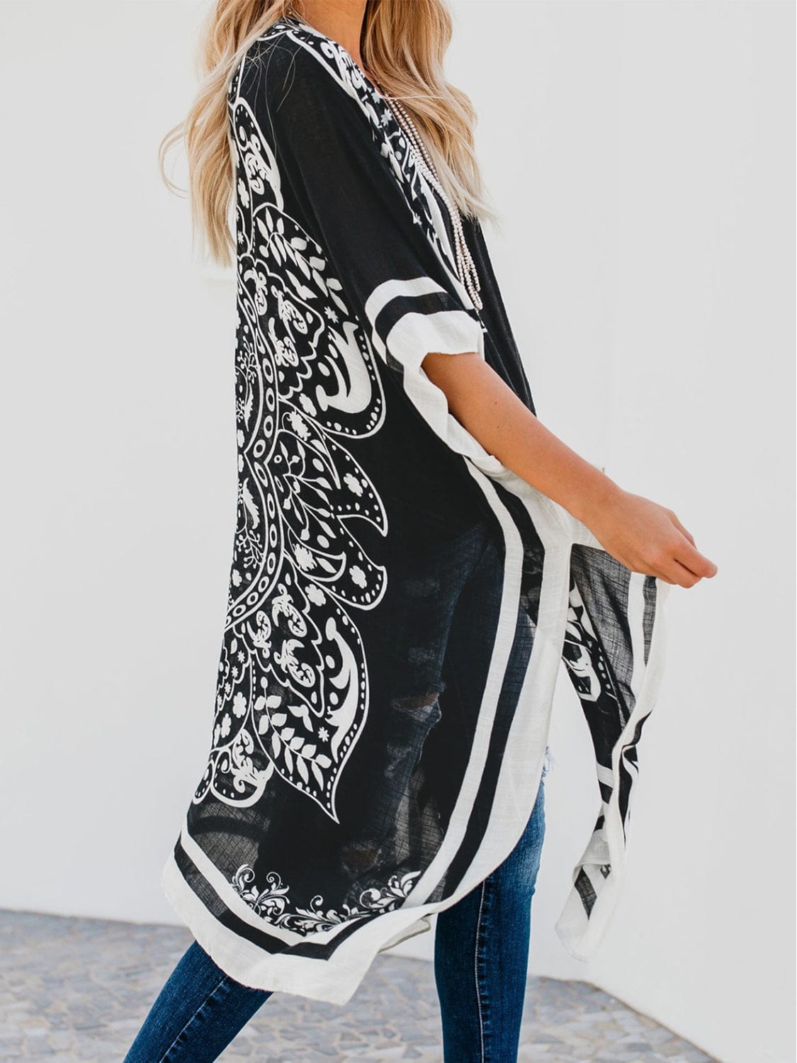 Printed Open Front Cover-Up - Trendsi