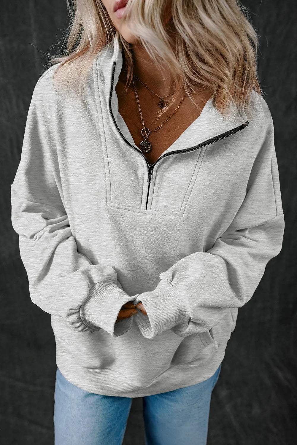 Half Zip Long Sleeve Sweatshirt - Trendsi - Flyclothing LLC