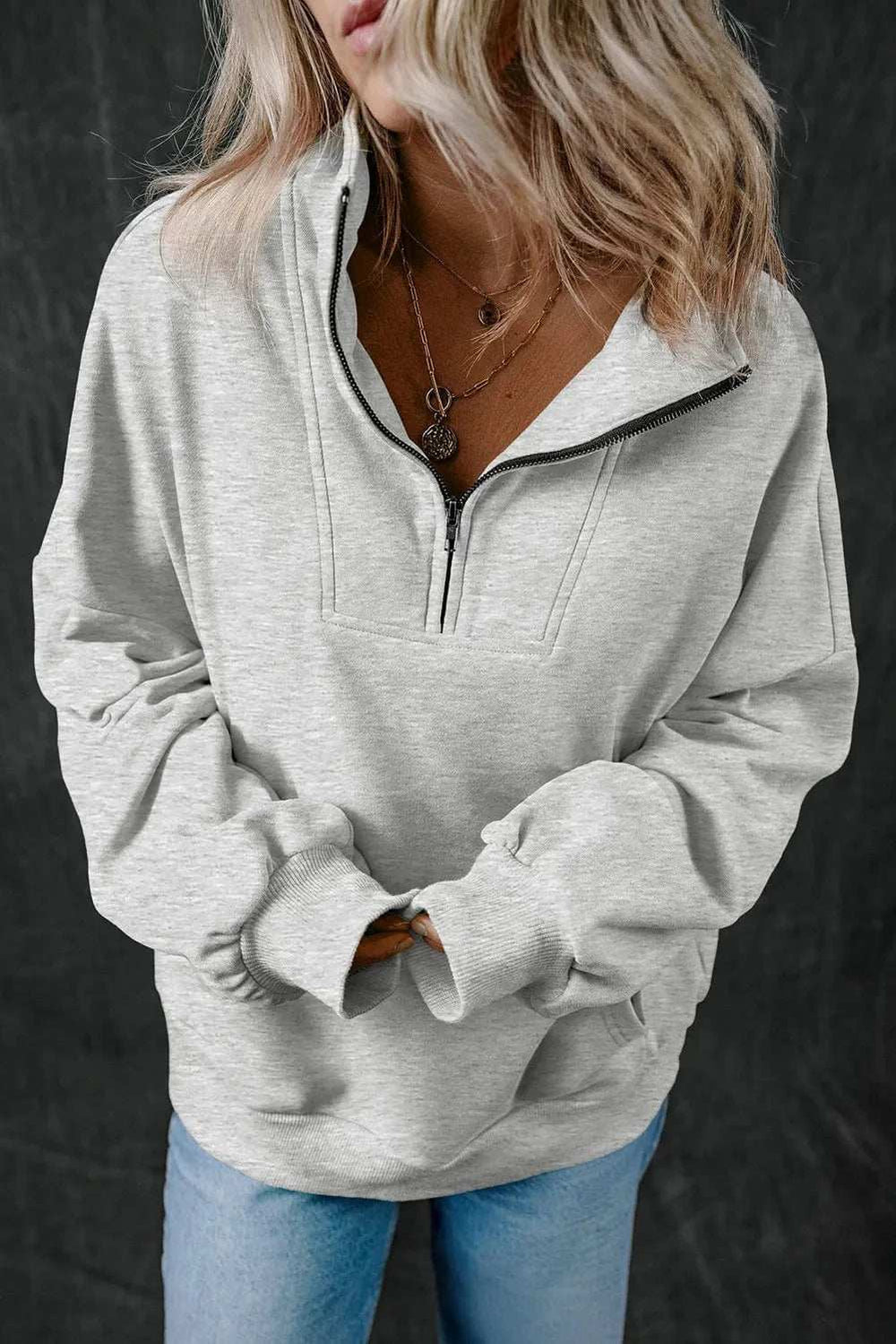 Half Zip Long Sleeve Sweatshirt - Trendsi - Flyclothing LLC
