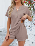 Casual Button Detail Ribbed Top and Shorts Two-Piece Set - Trendsi - Flyclothing LLC