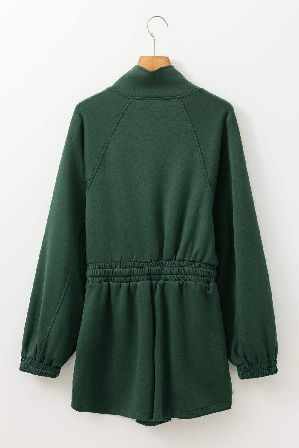 Drawstring Half Zip Long Sleeve Romper - Trendsi - Flyclothing LLC