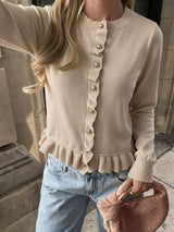 Ruffle Hem Button-Up Cardigan - Trendsi - Flyclothing LLC