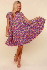 Haptics Frilled Mock Neck Ditsy Floral Dress - Trendsi - Flyclothing LLC