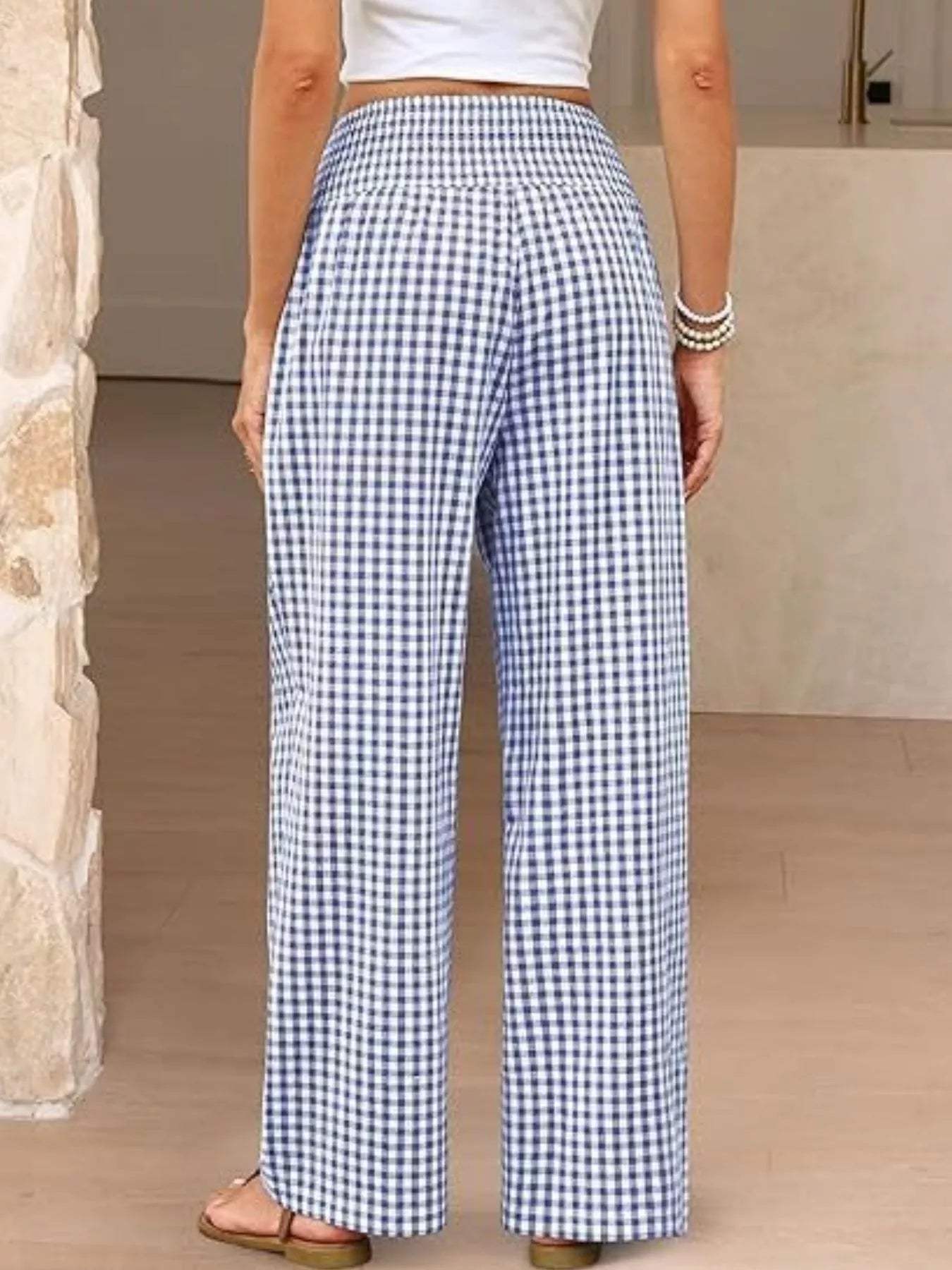 Gingham Wide-Leg Pants - Trendsi - Flyclothing LLC